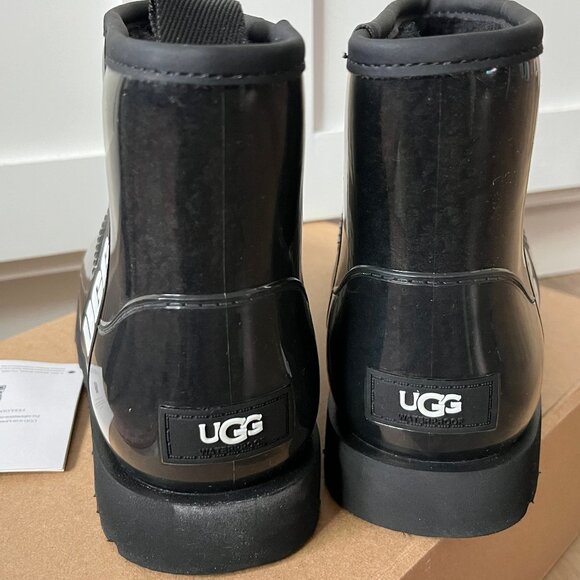 Womens Ugg size 6 Black CLASSIC CLEAR MINI Ankle Rain Snow Boots [1113190-BLK] - Picture 7 of 15